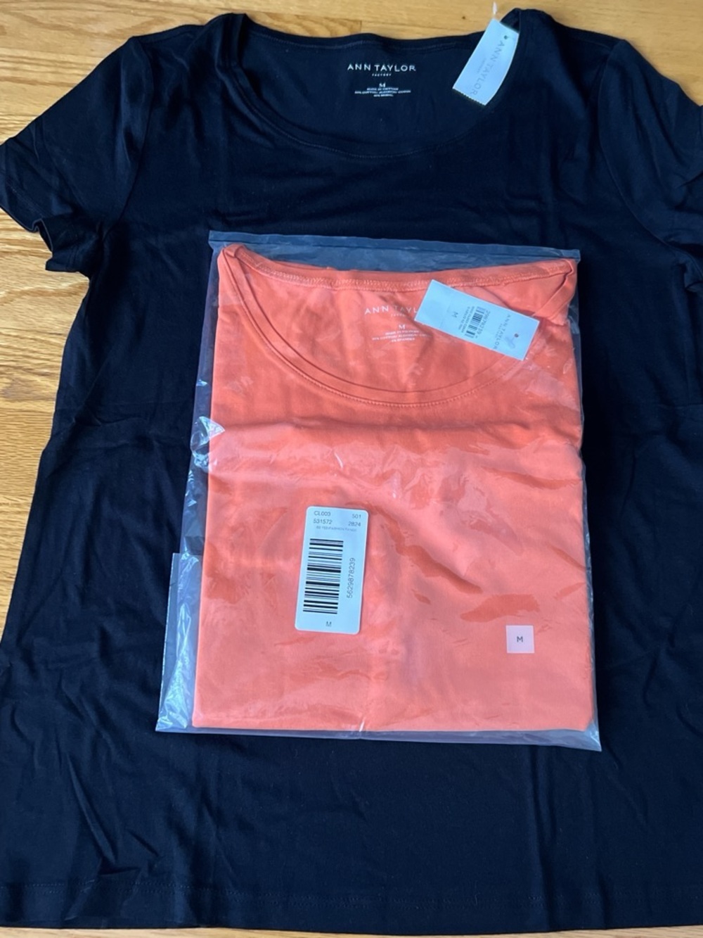 2 x Ann Taylor Scoop Neck Tee - Black with Coral Tee